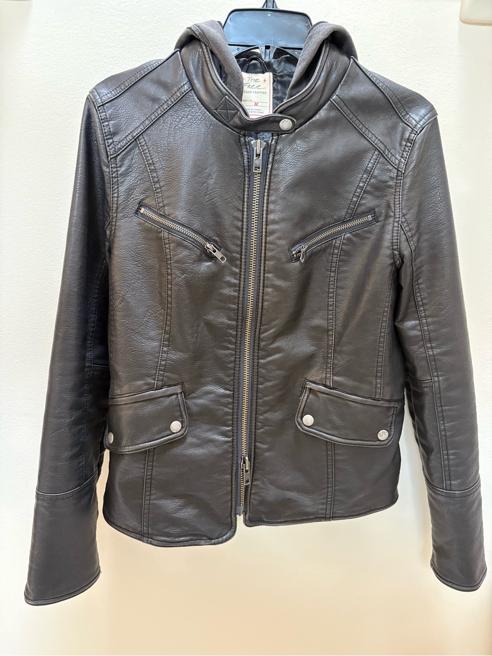 We The Free Espresso Brown Faux Leather Hooded Moto Jacket - Picture 2 of 10
